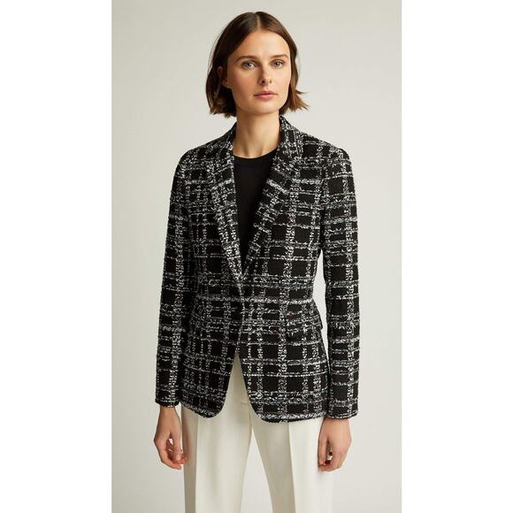 Argent Tweed Wool Blend Single Button Black Plaid Boucle Blazer Jacket 8 - Picture 13 of 13